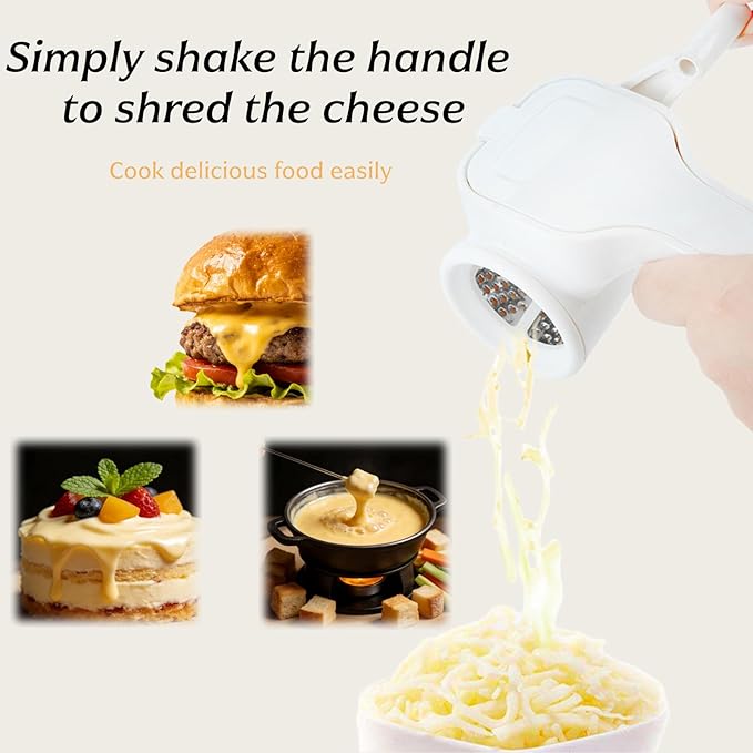 Rotary Cheese Grater-Manual Handheld Cheese Shredder with Stainless Steel Drum, Easy to Clean, Lightweight Grater with Handle for Nuts, Parmesan, Cheese
