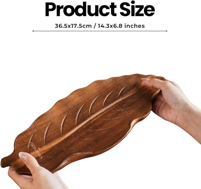 Wooden Serving Tray - Decorative Charcuterie Board with Leaf Design, Premium Acacia Wood Cheese & Fruit Platter, Kitchen Table Centerpiece & Rustic Home Decor