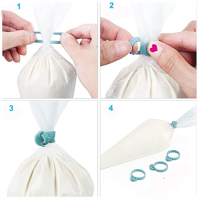 Mini Skater 20Pcs Pastry Bag Ties Reusable Silicone Cake Decoration Bag Piping Bag Ties Icing Bag Clips (Blue)