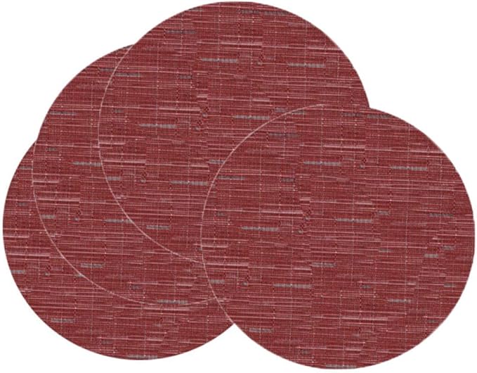 Round Placemats Set of 4 Woven Table Mats Washable Non-Slip Place Mats 13.8 Inch for Christmas Decoration Home Wedding Party,Burgundy