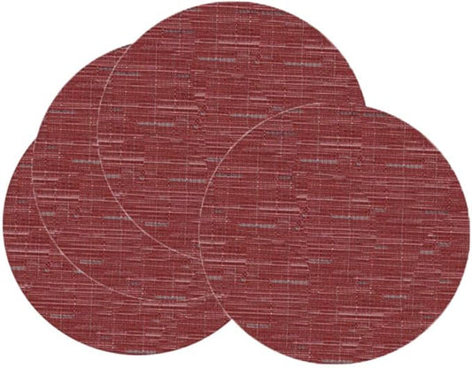 Round Placemats Set of 4 Woven Table Mats Washable Non-Slip Place Mats 13.8 Inch for Christmas Decoration Home Wedding Party,Burgundy
