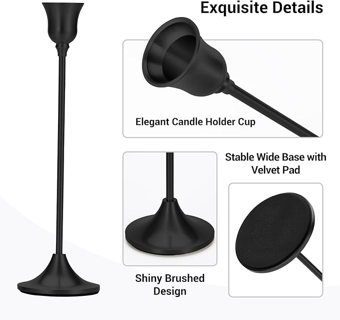 Tifanso Black Candle Stick Holder - 3PCS Taper Pillar Tall Candlestick Holders, Metal Vintage Decor, Dinner Table Dining Room Centerpieces Decorations for Wedding Fireplace Mantel Housewarming Gift