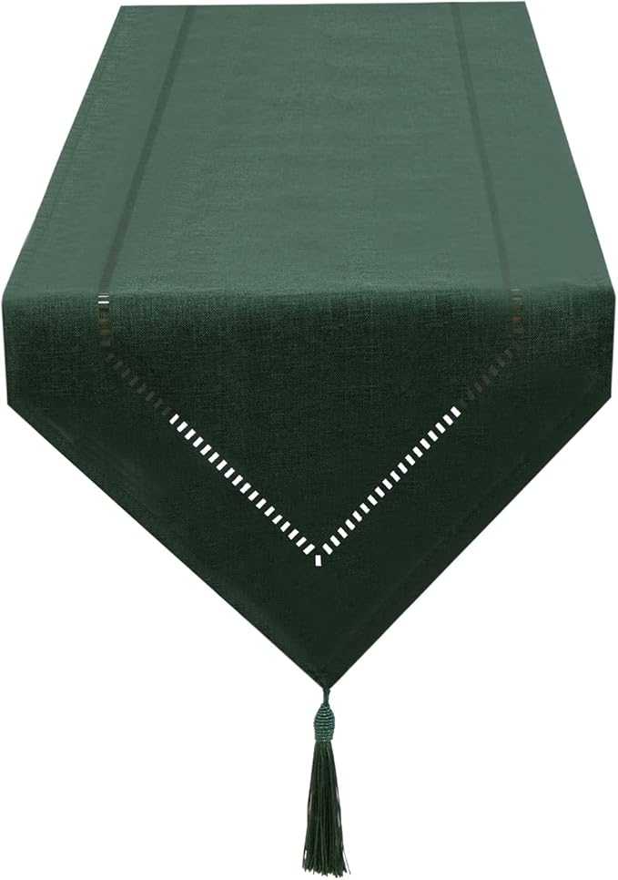 Table Runner Linen Dark Green 12 x 59 Inch, Tablerunner Linen Look Solid Color, Modern Easy Care Table Runner for Dining Table, Coffee Table, Restaurant,Decoration