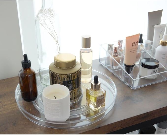iDesign The Sarah Tanno Collection 11" Lazy Susan Spinning Cosmetic Organizer with Removable Cup, Clear/White