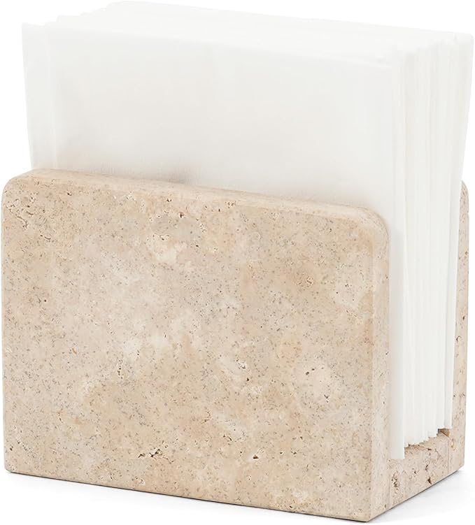 Travertine Mini Napkin Holder 3" x 4" Inch Serviette Holder for Table, Kitchen & Dining Decor, Coffee Bar Use, Ideal Napkins dispenser Bathroom Counter Organizer & Farmhouse Home