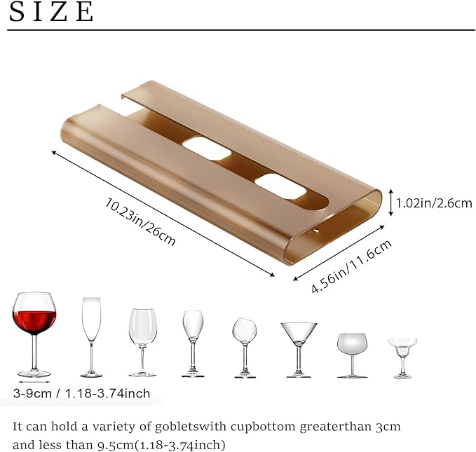 2Pack Wine Glass Holder - Under Cabinet, No Drilling Installation, Stemware Rack for Kitchen and Bar (Amber)