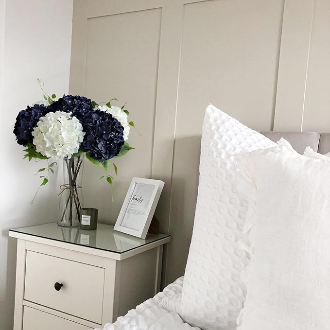 JINWOE Dark Navy Blue Silk Hydrangea,5Pcs 20Inch Full Large Artificial Flower Heads with Stems Fake Hydrangeas Flowers for DIY Wedding Centerpiece Home Decor