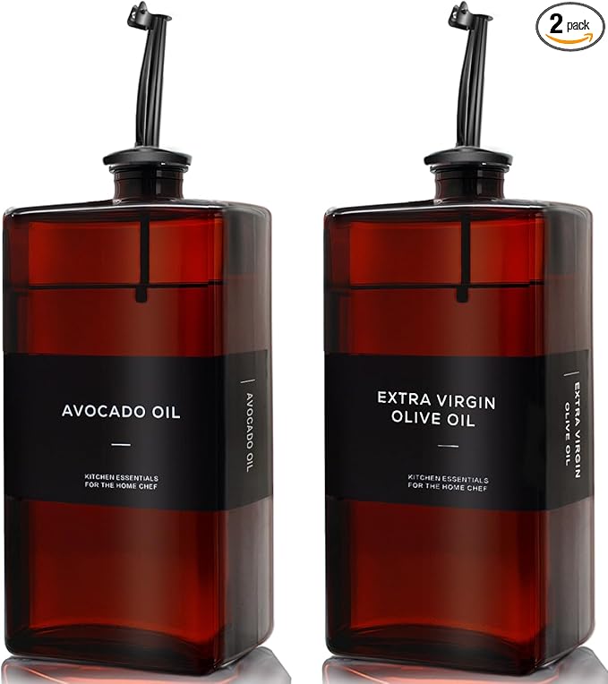 Olive Oil Dispenser Bottle for Kitchen, UV-Protected Dark Glass 16.9oz, Oil and Vinegar Dispenser Set, Soy Sauce Dispenser, Coffee Syrup Bottles- 16.9oz, Set of 2