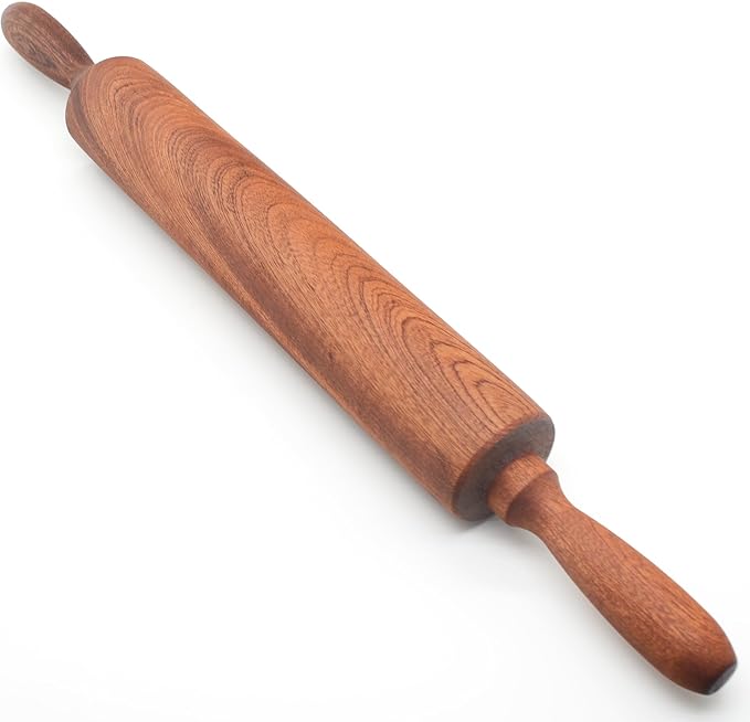 Classic Sapele Wooden Rolling Pin With Handles,Wood Baking Roller for Pizza, Pie, Bread, Pastry & Cookie Dough （17''L x 1.77"W)