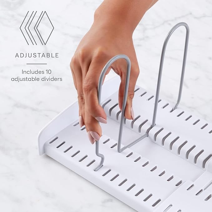 YouCopia StoreMore Expandable Pan and Lid Rack, 12.5"-22" Wide Adjustable Pan Organizer for Kitchen Cabinet Storage, Classic Edition