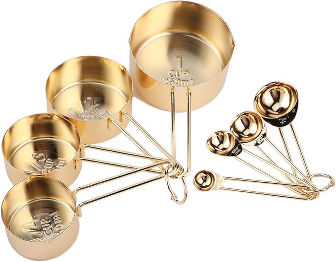 8Pcs Stainless Steel Measuring Cups and Spoons Set - Professional Kitchen Baking Tools with Engraved Scales, Nesting Design for Easy Storage, Dishwasher - for Dry & Liquid