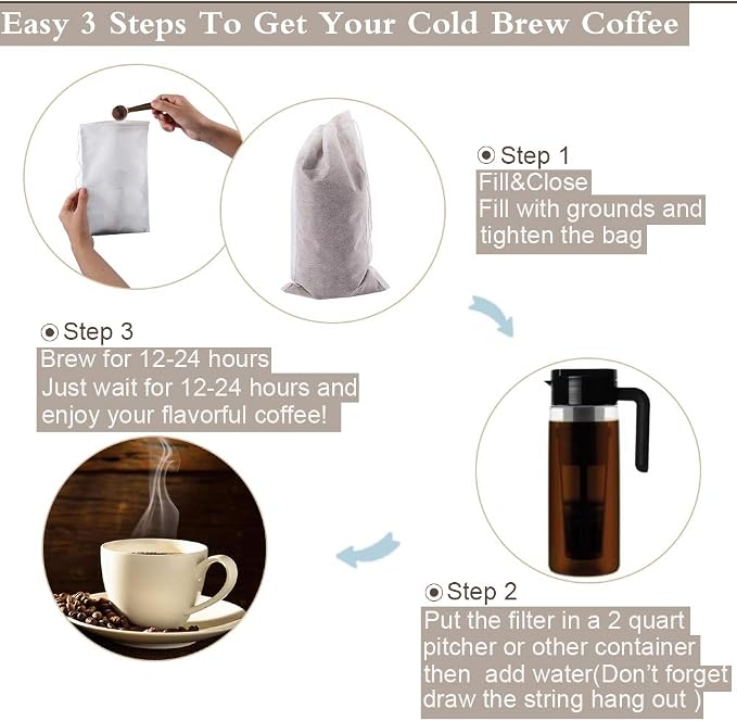 YQL Cold Brew Coffee Filter,50PCS 6X10 Inch No Mess Cold Brew Coffee Bags Disposable Mesh Brewing Bags Tea Filter Bag for Cold Brew Coffee or Tea(4x6/8x12inch Available)