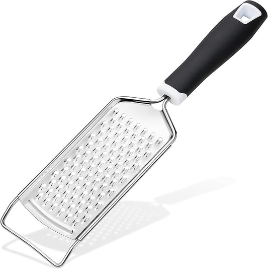 Rainspire Professional Cheese Graters for Kitchen Stainless Steel Handheld, Metal Lemon Zester Grater With Handle For Cheese, Chocolate, Spices, Kitchen Gadgets And Tools, Soft Grip Handle, Black