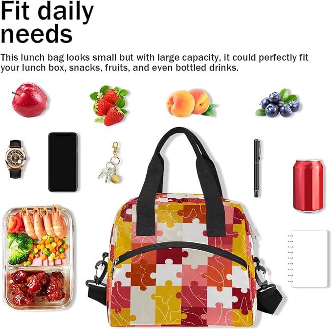Pardick Autism Puzzle Color Insulated Lunch Bag for Women Leakproof Lunch Box Large Cooler Thermal Tote Bag with Shoulder Strap Meal Prep Bags for Work School Office Picnic Teen Girls Adult