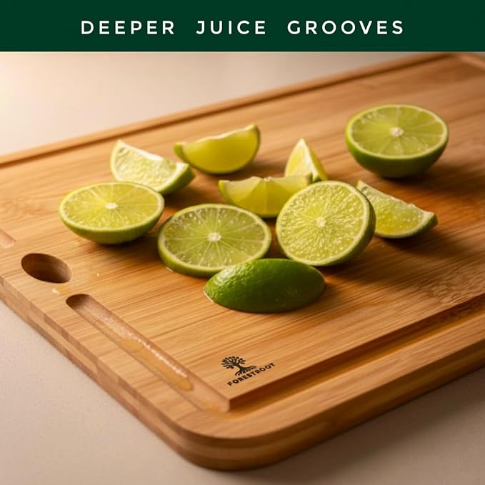 Bamboo Cutting Board Set – Durable 3-Piece Carbonized Brown Bamboo Boards with Deep Juice Grooves & Hanging Holes, Eco-Friendly Wooden Cutting Boards for Meat, Vegetables & Fruits