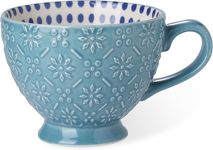 SIGNATURE HOUSEWARES Pad Print Set of 4 Assorted Footed 14oz Mugs, PP13 Multicolor