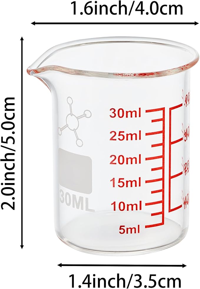 High Borosilicate Glass Measuring Cup-V-Shaped Spout，Glass Measuring Beaker for Kitchen or Restaurant, Easy to Read, 30 ML (1 Oz)-Pack of 2