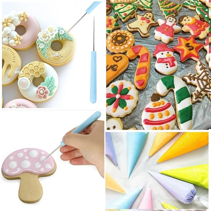 125PCS Piping Bags Tips Set, Thicken Pastry Bags Disposable 12 Inch 100PCS with 8 Icing Bag Ties and 8 Frosting Tips, 1 Brush 4 Bag Clips 2 Scriber Needle for Cake Cookie Cupcakes
