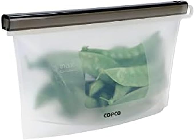 Copco Small Reusable Silicone Food Storage Bag - Sliding Lock Seal, Freezer Microwave Dishwasher Safe, Clear Leakproof Bag for Meal Prep, Lunch, Leftovers, Kitchen Organization