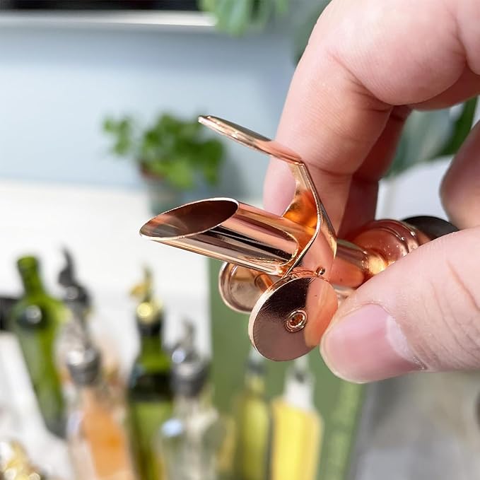 Pafusen 6 Pack Auto Flip Olive Oil Dispenser, Liquor Pour Spout, Oil Dispenser for Kitchen, Easily Turn Your Bottles into Dispensers for Liquor, Coffee Syrup or Oils, Weighted Pourer, Rose Gold