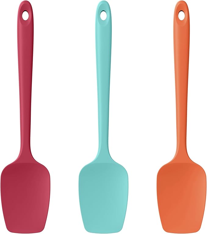 Silicone Spoon Spatulas Set, 600ºF Heat-Resistant BPA-Free Non-Stick Rubber Spoonulas Kitchen Baking Cooking Spoons Versatile for Scooping, Mixing, Stirring, Serving (Set of 3, Multi-5)