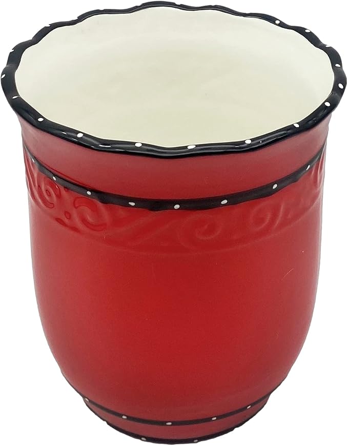 ACK Tuscany Hand Painted Red Ruffle Utensil Holder 85239