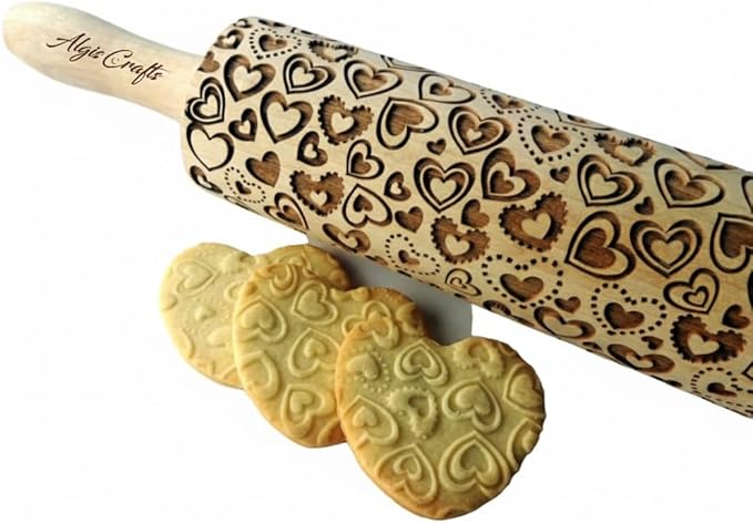 HEARTS EMBOSSING ROLLING PIN WOODEN ROLLING PIN for EMBOSSED COOKIES with LOVE HEARTS