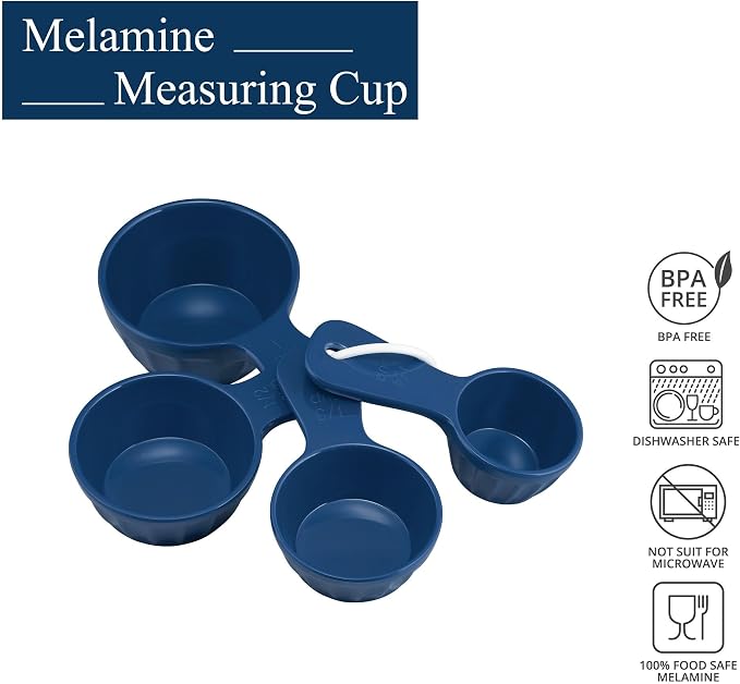 UP 4-Piece Latte Style Melamine Measuring Cups Set, Professional Nesting Baking and Cooking Tools for Liquid and Dry Ingredients, Navy Blue