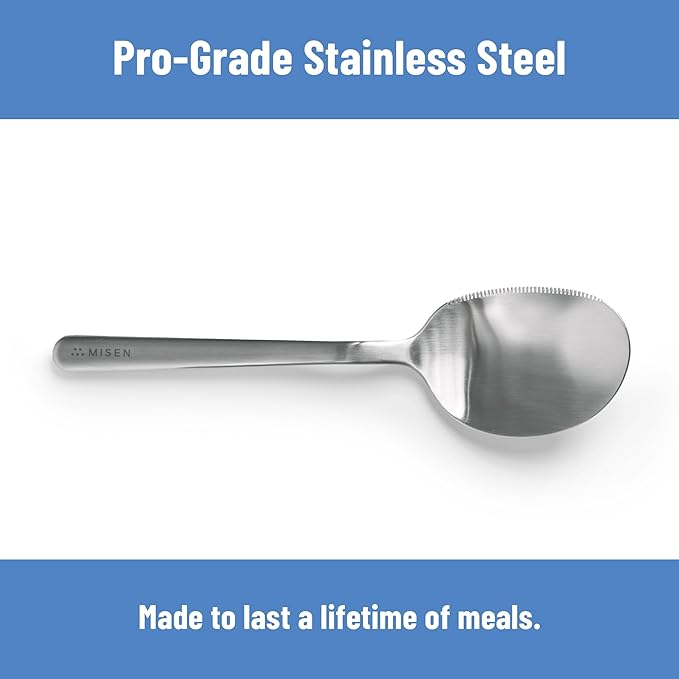 Misen Serrated Chef Spoon – Stainless Steel Multipurpose Cooking Spoon with Cutting Edge for Slicing Avocados Scooping Casseroles Breaking Ground Meat and Serving at the Table