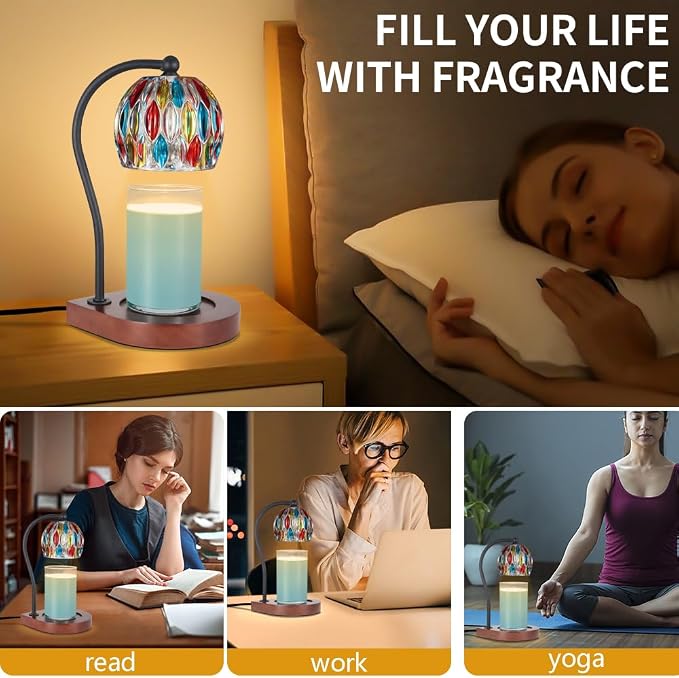 Electric Candle Warmer Lamp with Timer＆Dimmable for Jar Scented Candles, Wax Melting Tabletop Light Suitable as a Home Decor Thanksgiving Christmas Day Gift for Women Mom, with 2 Bulbs(7 Colors)