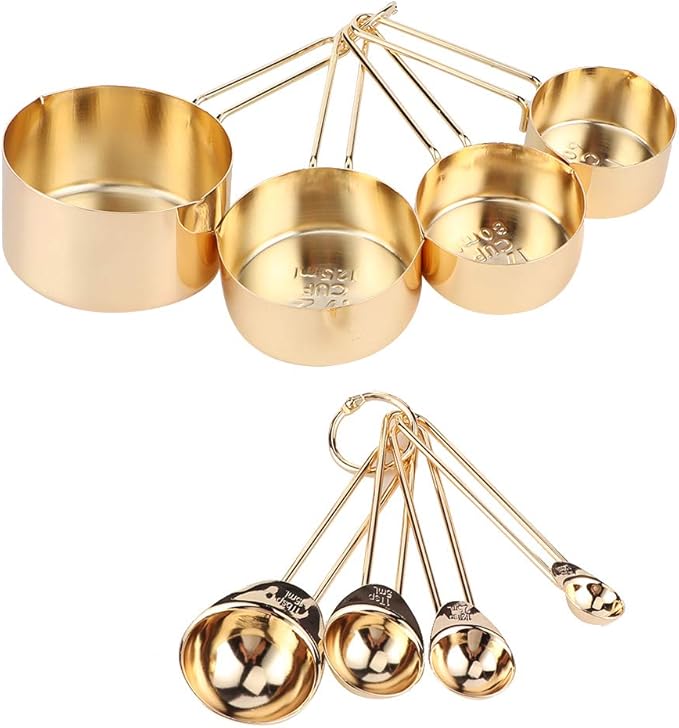 8Pcs Stainless Steel Measuring Cups and Spoons Set - Professional Kitchen Baking Tools with Engraved Scales, Nesting Design for Easy Storage, Dishwasher - for Dry & Liquid