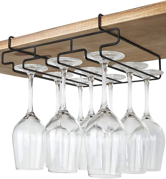Wine Glass Holder - Stemware Rack Under Cabinet - 304 Stainless Steel Hanger Storage Shelf, Fit for The Cabinet 0.8“ or Less (black, 3 Rows)