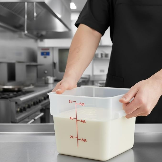 TrueCraftware- 6 Qt. Square Food Storage Container Translucent Polypropylene- Commercial Food Storage Containers Meal Prep Containers Reusable Food Containers for Pantry Kitchen Storage Organization