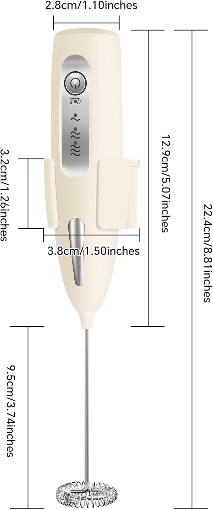 Electric Milk Frother, Three speed adjustment, USB Rechargeable Cordless Hand Blender with Sticky Stand Included, 304 stainless steel Egg Beater, Mixed Drinks, Coffee Stirrers (Beige)