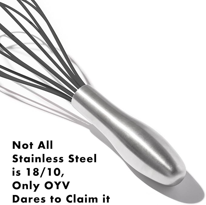 OYV 10-Inch Black Silicone Whisk, Heat Resistant 480°F Kitchen Whisk with Stainless Steel Ergonomic Handle, Non-Scratch for Nonstick Cookware, Dishwasher Safe, Perfect for Blending, Cooking & Beating