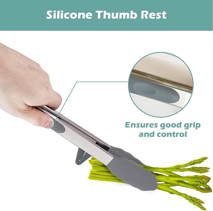 Tongs for Cooking, 12" Kitchen Tongs with Silicone Tips, Food Grade Serving Tongs Set of 3, Grey