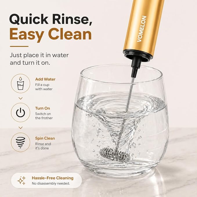Rechargeable Milk Frother with Stand, Electric Whisks Foam Maker, POWERFUL USB C 2 Speed Handheld Drink Mixer for Coffee, Latte, Cappuccino, Matcha Drinks,Golden