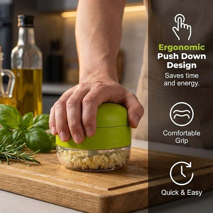 Mini Garlic Chopper & Press with Container, Manual Garlic Mincer Dicer, 3PCS