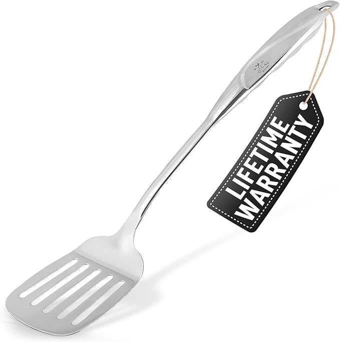 Zulay Kitchen Stainless Steel Spatula - 14.8” Heat-Resistant Metal Slotted Turner for Cooking, Frying & Grilling - Durable, Rust-Proof & Dishwasher Safe Kitchen Utensil for Everyday Use