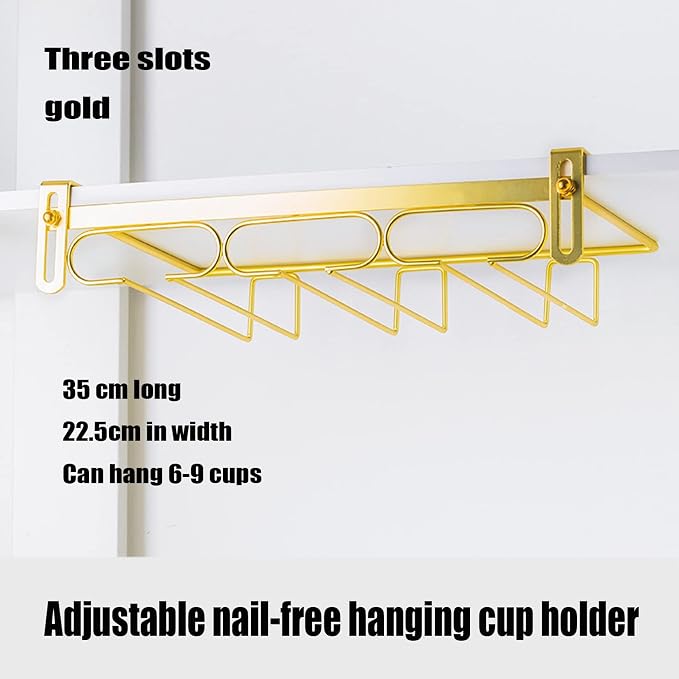 Hanging Wine Glass Rack Black Adjustable, Solid Iron Wine Glasses Hanger, Metal Under Cabinet Stemware Rack 3 Rows, 4 Rows, Convenient Storage And Space-saving