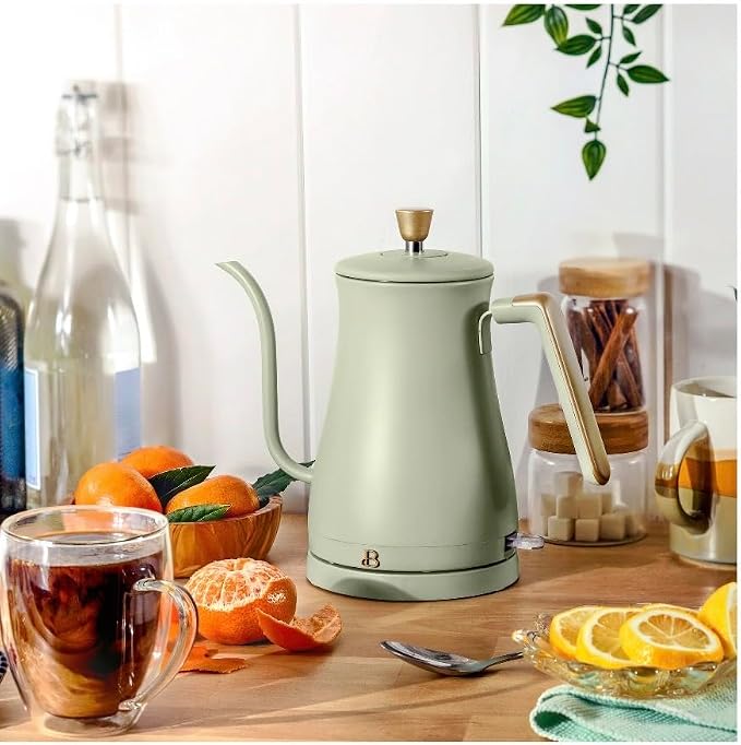 Beautiful Electric Gooseneck Kettle, 1 Liter, 1200W, Stainless Steel Interior, Fast Boil, Precision Pour Spout, Auto Shut-Off & Boil-Dry Protection (Green)
