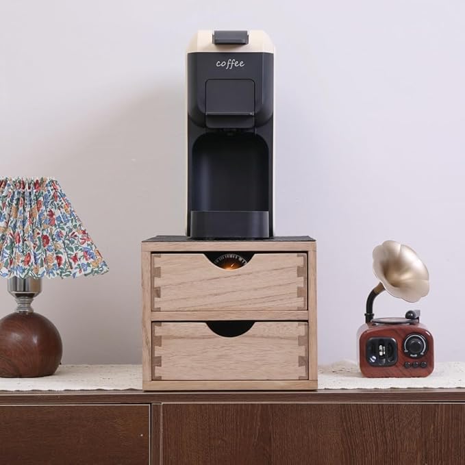 DDYURI Drawer Holder for Coffee Brew - Kitchen Machine Stand Shelf Contertop - Serve Coffee Station and Pod Capsule Storage Organizer for Home Decor Office Storage Solution 2-Tier CF2D2C-Light