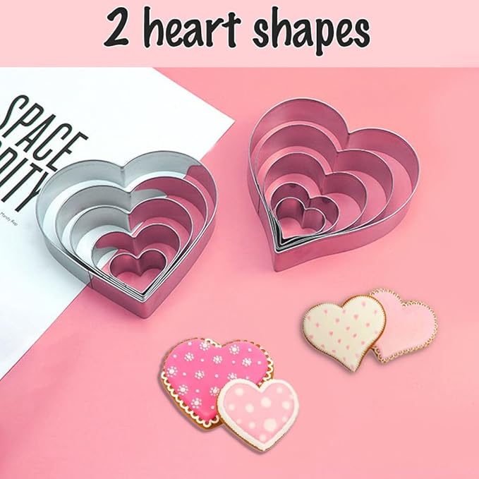 YomiFamily Heart Cookie Cutter Set, 10 Pieces, Stainless Steel Heart Shaped Mold Fondant Pastry Biscuit Fruit Vegetable Cutters for Baking