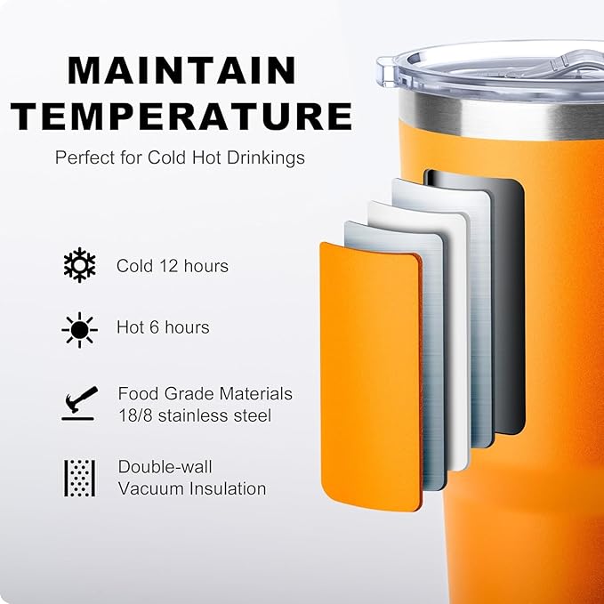 koodee Tumbler with Handle, 30 oz Stainless Steel Double Wall Insulated Tumblers with Lid and Straw Coffee Tumbler for Men and Women (Cosmic Orange)