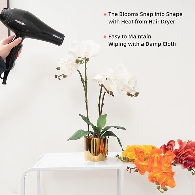 CXGS Artificial Orchid Flower Plant Real Touch Faux Orchids in Ceramic Vase Orange 19.7'' Fake Phalaenopsis Flower Arrangement Centerpiece Home Indoor Decor