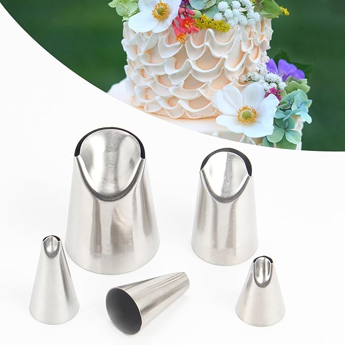 Flower Piping Tip Set, 5-Piece Stainless Steel Chrysanthemum and Tulip Korean Style Nozzles – Buttercream Bean Paste Frosting Icing Tips for Cake Decoration Cupcakes Cookies Baking Tools