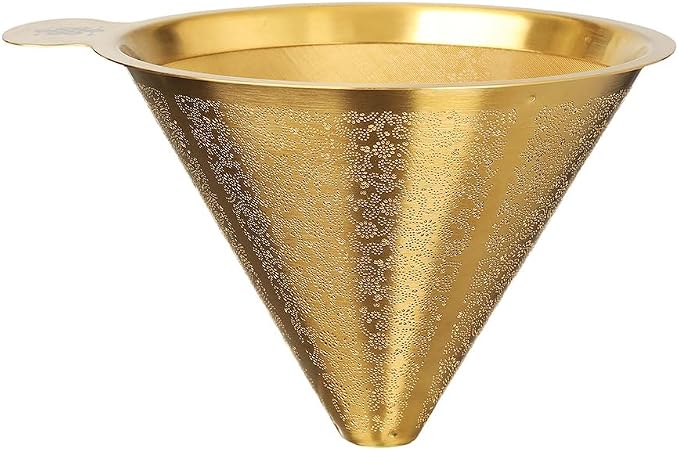 ATHIA Golden Dripper Reusable Stainless Steel Coffee Filter Paperless Cone Filter for Drip Coffee Makers Eco-Friendly Easy Clean Compatible with Most Coffee Makers (Golden, Cone Shape)