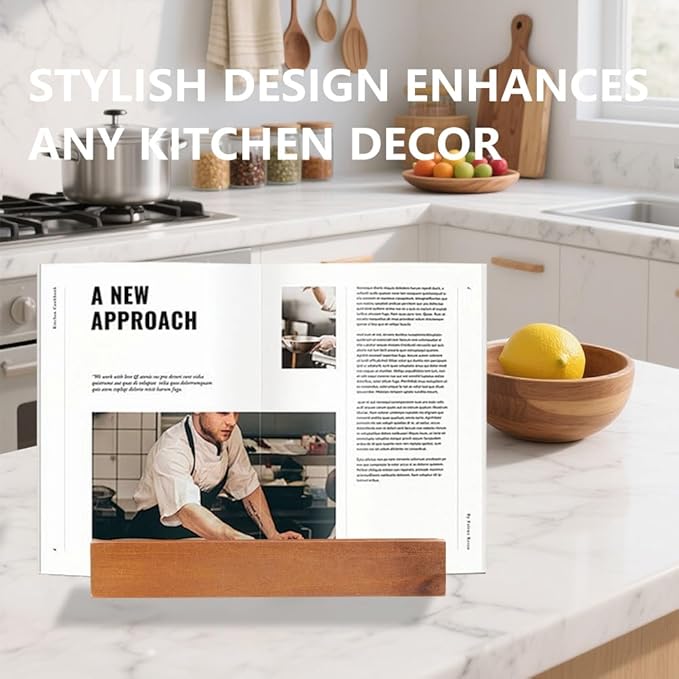 Cookbook Stand for Kitchen, Adjustable Solid Wood Recipe Book Holder for Cookbooks, Recipes, Phones & Devices, Perfect Kitchen Counter Decor & Cooking Gift