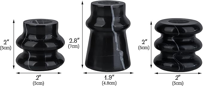Vixdonos Marble Candle Holder Set of 3 Taper Candle Candlestick Mantle Candle Stand for Home Decor,Wedding,Party and Table Centerpieces(Black)