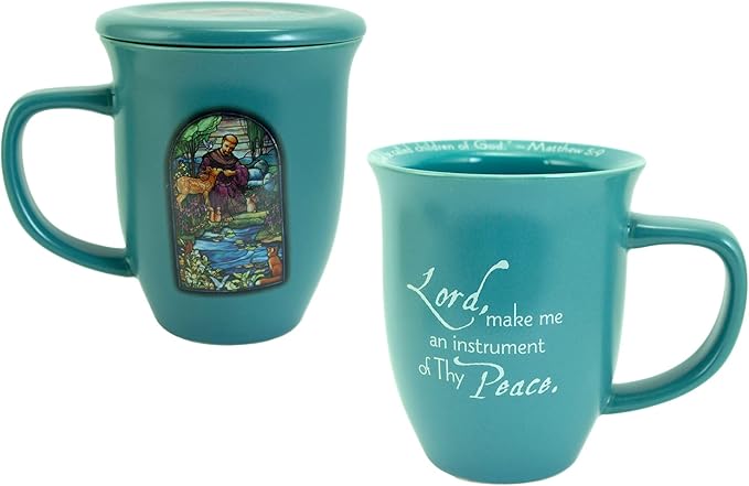 Abbey Gift Ceramic St. Francis Mug and Coaster Set, 4 by 4.38",56472T